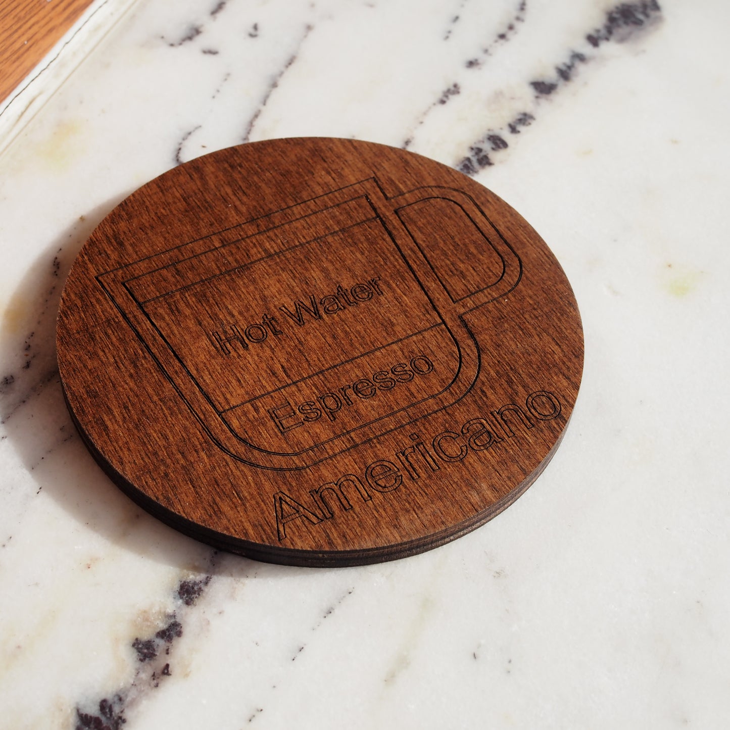 Set of 6 Coffee-Themed Wooden Coasters with Holder – Rustic Drink Coasters Featuring Americano, Macchiato, Latte, Espresso, Mocha,Cappuccino